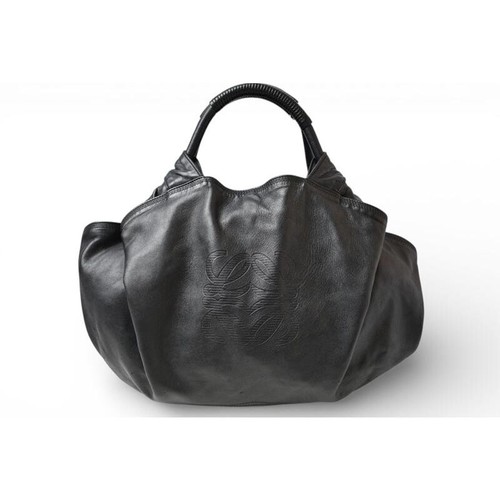 LOEWE Nappa Aire Sheepskin Black Tote Bag Boat Shaped Luxury Auth