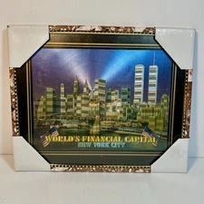 Holographic Foil Twin Towers World Trade Center NYC Framed Pre-9-11 Vtg NOS