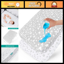 Waterproof Mini Crib Fitted Sheets 2-Pack, 100 Cotton Playard Mattress Covers,