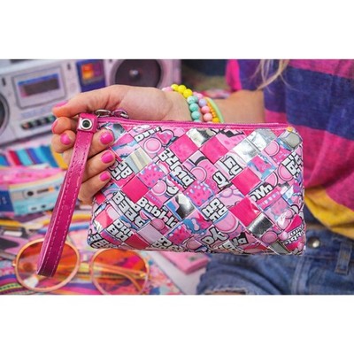 Bubble Yum Retro Y2K Collectable Wrapper Woven Wristlet Purse Pink Zip Closure