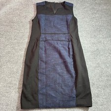 Elie Tahari Sheath Dress Womens 12 Navy Tweed Mixed Media Zip