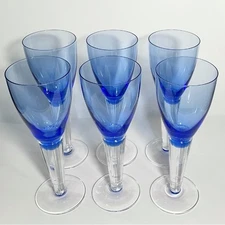 6 SASAKI LUMINA BLUE Wine Glasses / 8 Inches Fine Japanese Crystal / Ultra Rare!