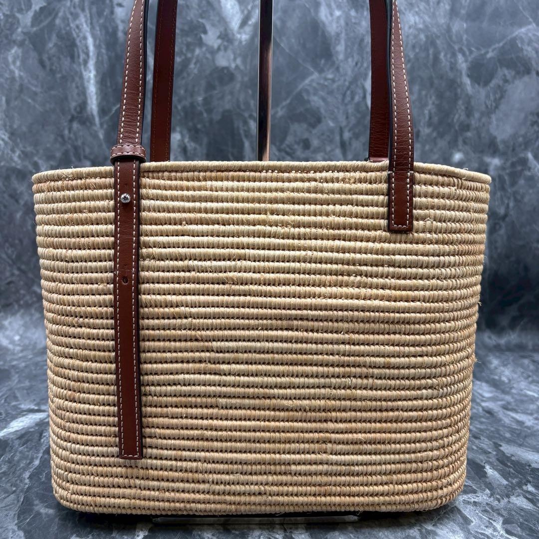 LOEWE Square Basket Mini Straw Tote Bag Leather W11×H7.8×D3.9 Inch