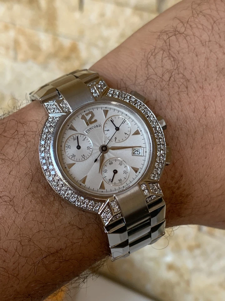 Authentic Concord La Scala Chronograph Men 38mm Quartz Steel Diamond Bezel Watch - image 2 of 4