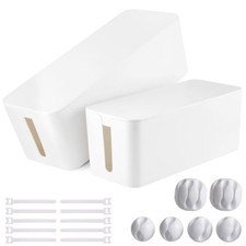 Cable Management Box, 2 Pack Large Medium Cable Organizer Box with 17 White