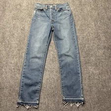 Levis Jeans Womens 27 Blue Wedgie Straight Denim Button Fly Medium Wash Raw Hem
