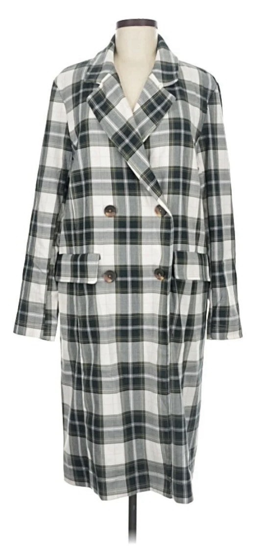 We the Free by Free People Woman’s Plaid Long Trench Coat XL