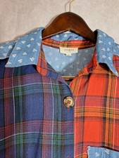 Umgee Plaid Shirt Dress Sz M Patchwork Cowgirl Western Oversized Grunge Bohemian