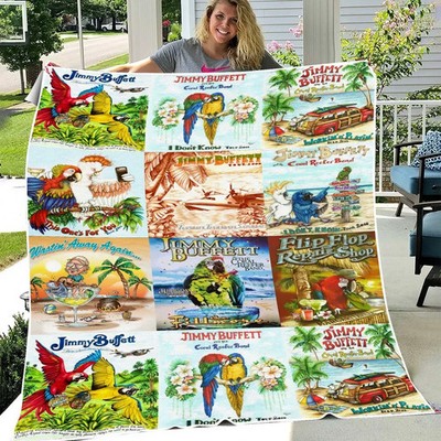 Tropical Island Music Style Flannel Blanket Beach Vibes Cozy Throw