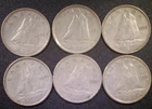 1950 - 1956 Canadian 80 % Silver 10 Cent Dime Coins Lot of 6 Condition Varies