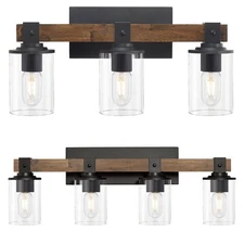 DUJAHMLAND Bathroom Light Fixtures, 3-Light and 4-Light Farmhouse Wood Bathro...