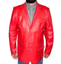 Men's Two Button Leather Red Blazer Real Soft Lambskin Leather Coat Blazer