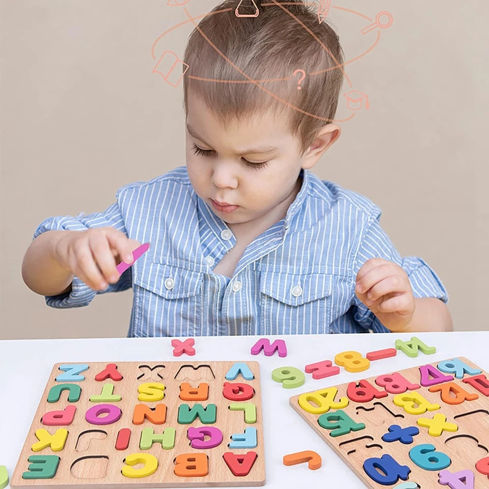Rompecabezas educativos para niños pequeños, tablero con forma de número de letras aprendizaje Montessori Foto 3 de 4