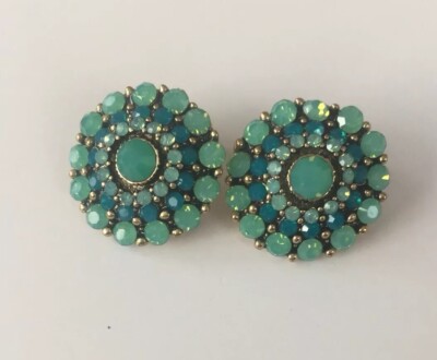 NWT Coco Carmen Flower Stud Earrings Blue Rhinestones Fashion Statement