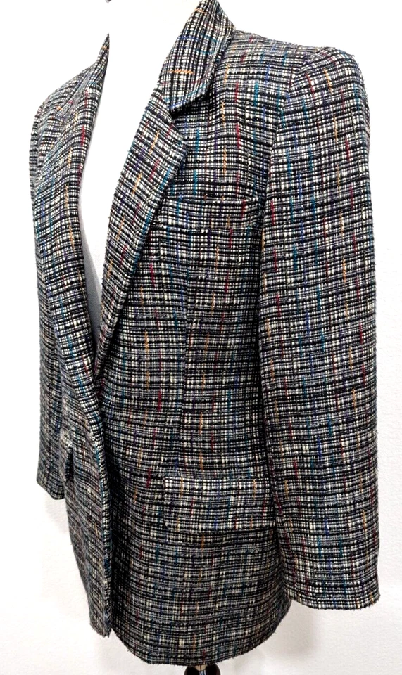 Blazer de tweed para mujer NORM THOMPSON de colección con seda y lino multi EE. UU. talla 6 ¡EXCELENTE ESTADO! * Foto 3 de 4
