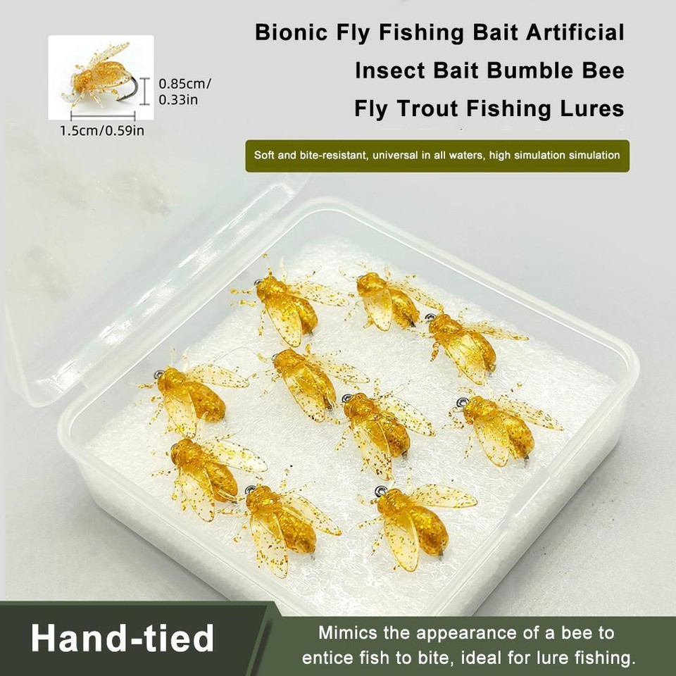 10Pcs/Box Artificial Insect Hook Baits Bumble Bee Tackle Fly Trout