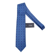 Drake's NWT Neck Tie in Blue with Red & White Geometric Pattern 100% Silk