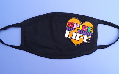 Schwarze Baumwoll-Gesichtsmaske: SPICE UP YOUR LIFE - Mädchen Girl Power Retro Band Geschenk