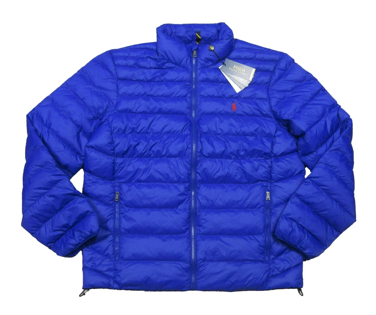 Packable Puffer Jacket for Tall Women in Blue Space Dye