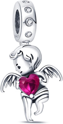 Sterling Silber 925 Eros Amor Charm Engel Kristall Herz Charm Frau Paar Geschenk