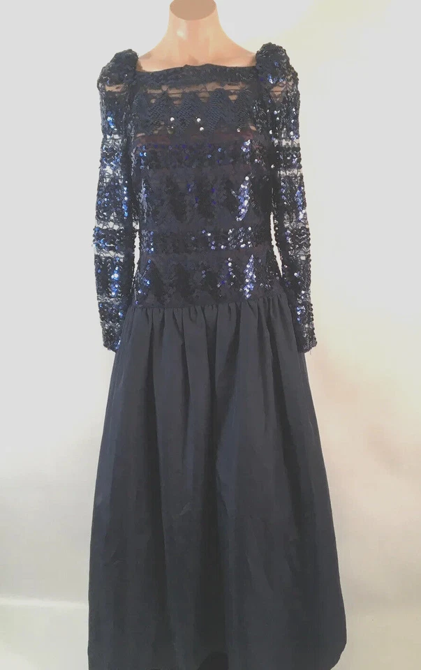 Vestido vintage para mujer Neiman Marcus Lee Jordan NY azul lentejuelas ILGWU talla 12 Foto 3 de 4