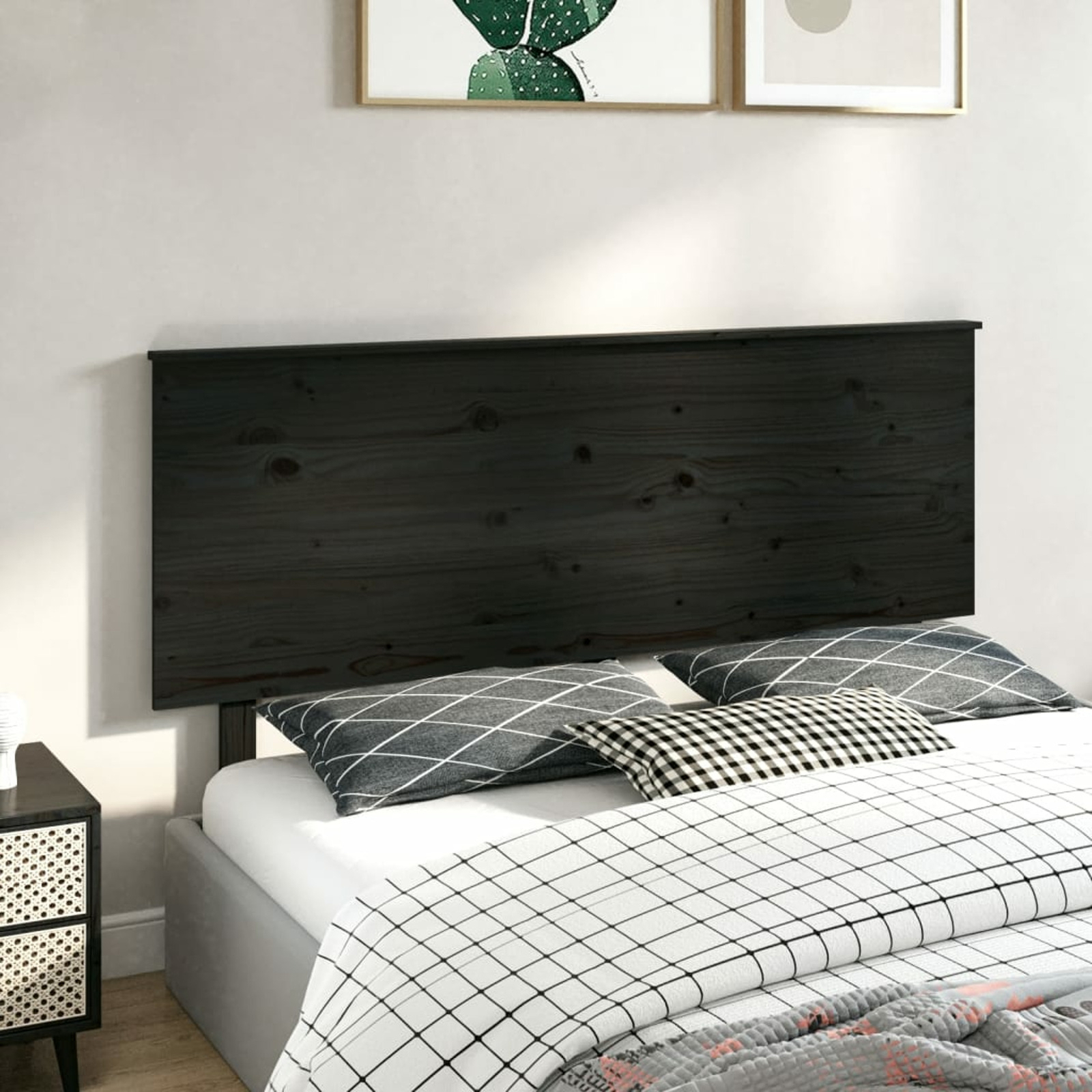 Bed Headboard Black 164x6x82.5 Solid Wood Pine U7R4 eBay