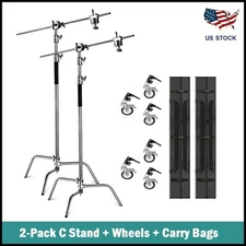 2-pack 10' Heavy Duty C Stand Century Stand with Castor Wheels for Aputure Godox