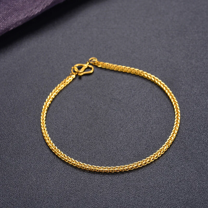 Pure 24K Yellow Gold Bracelet For Women Wheat Chain 1.5 2mm Gold Bracelet 7.5 L