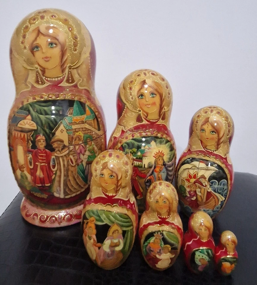 7 Fuguras  de MATRIOSHKA de madera pintado a mano 22 cm. Vintage 2004 - Imagen 3 de 4