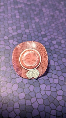Vintage Lea Stein Paris MCM Ladies Bonnet Brooch Pink Waffle and Ivory Color