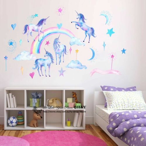 Unicorn Rainbow Cloud Star Heart Wall Decal Removable Sticker Kids Nursery Decor - Picture 1 of 6