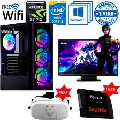 Schneller Gaming PC Computer Set Intel Quad Core i5 16GB Windows 10 GT710 SSD & HDD 