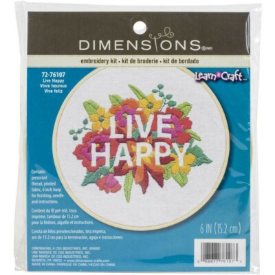 Dimensions ''Live Happy'' Needlepoint Hand-Embroidery Kit -  6'' X 6'' -- NEW
