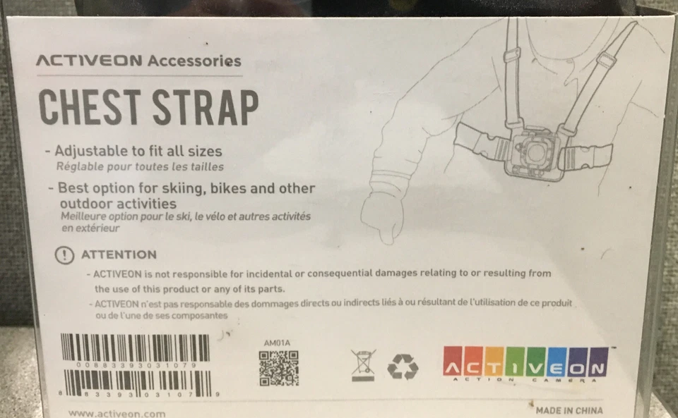 Correa de pecho ACTIVEON para cámaras de acción con bolsa - negra Foto 3 de 4