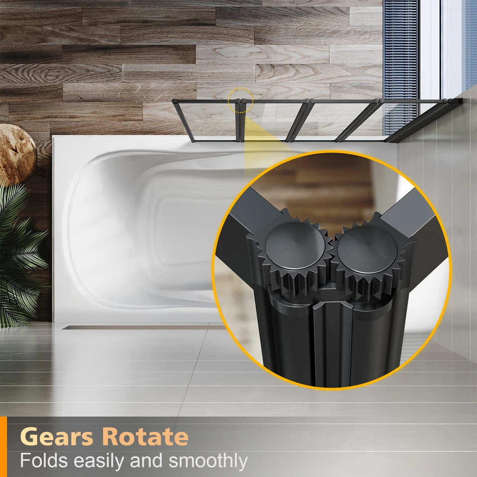 5 Folding Bath Shower Screen Black/Chrome Frame Wet Room Glass Panel 1200x1400mm - Image 4 of 4