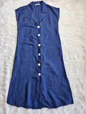 Mango Women's Blue Linen Shell Button Knee Height Dress US 6