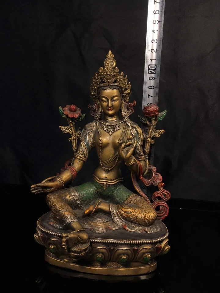 Buda Tara verde pintado de cobre refinado de China con manship y revestimiento grueso Foto 4 de 4