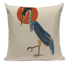 Crane JP11 Cushion Pillow Cover Japanese Vintage Japan Animal Blue Bird Classic