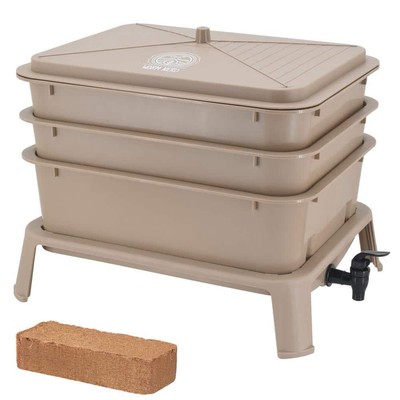 Arcadia Garden Products Worm Composting Bin Kit 4-Tray Tan w/ Coco Coir Brick