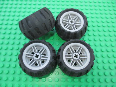 Lego Technic 4 Räder Reifen 61481 mit Felgen 56145 grau 43,2 x 26  (050322E)
