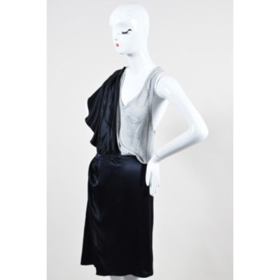 alexander wang silk wrap dress Alexander Wang Navy Black Gray Silk Jersey Knit Layered Tank Wrap Dress Sz  0