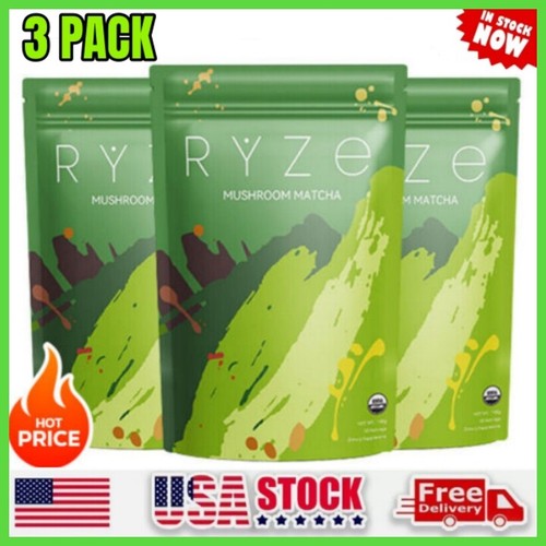3 Pack New RYZE Organic Mushroom Matcha 90 Servings 100% Authentic ( New Fresh )