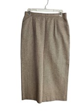 VTG Talbots Womens Straight Midi Skirt Sz 10P Brown Tan Herringbone Cottagecore