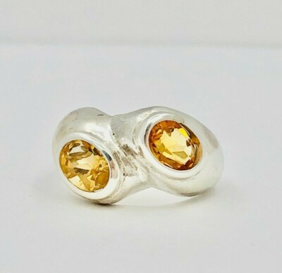 Schöner natürlicher lebendiger gelber Citrin 925 s.Silber Twist Ring Gr.7,75 DR 2466