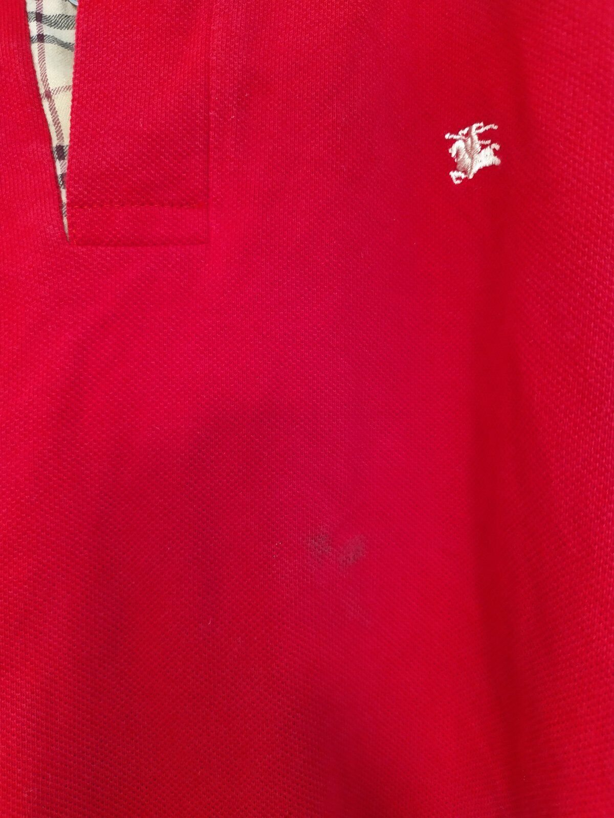 Burberry Polo Shirt Men'S Red Short Sleeve London 100% Cotton Check Nova  Size S