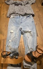 black and white gingham off shoulder blouse M Ambiance super cute