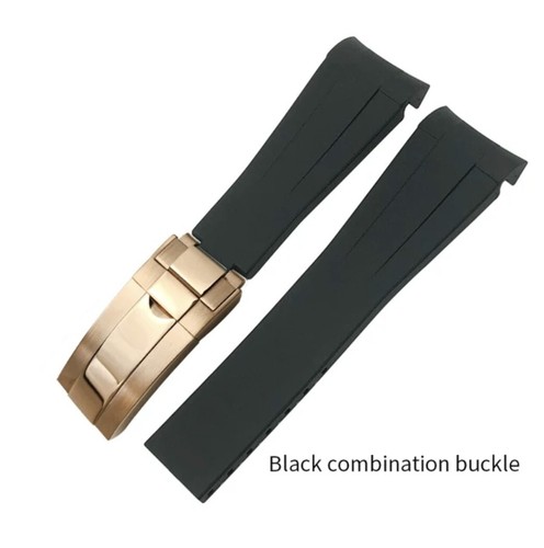 Curved End Rubber Watch Strap With Metal Buckle Deployant Gold Clasp Options - Picture 5 of 13
