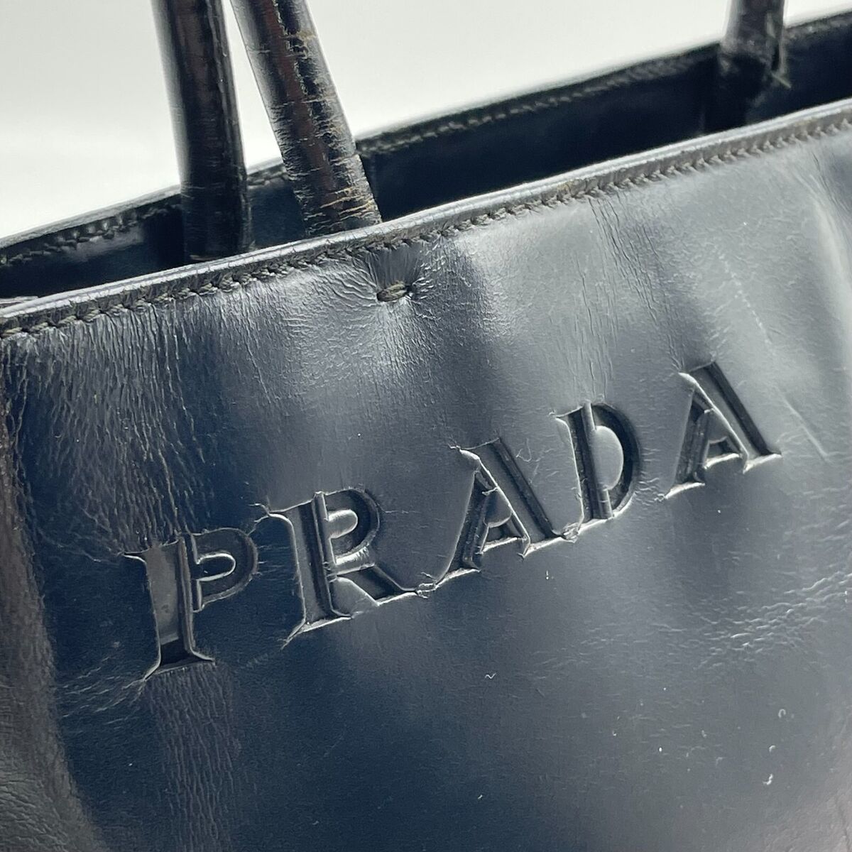 Prada Tote Bag Black Leather Double handle Handbag 104 Y2K Prada Tote Bag Black Leather Double handle Handbag 104 Y2K