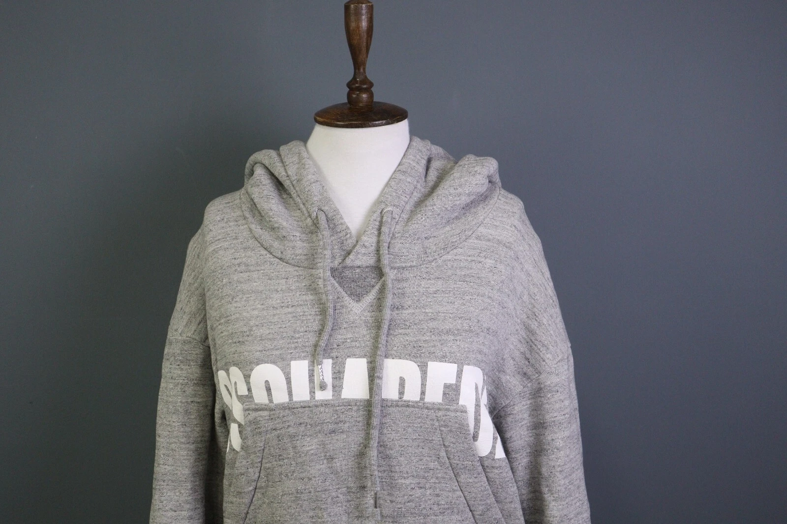 Felpa con cappuccio DSQUARED2 grigia tasca canguro manica lunga cotone taglia M