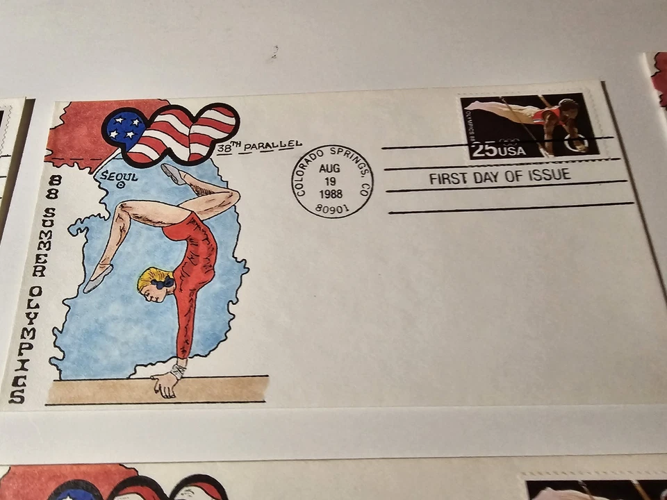 USPS FDC'S FOR 1988 SUMMER OLYMPICS LARRY GASSEN QTY 0F 12 IN COLORADO / KOREA - Image 2 of 4